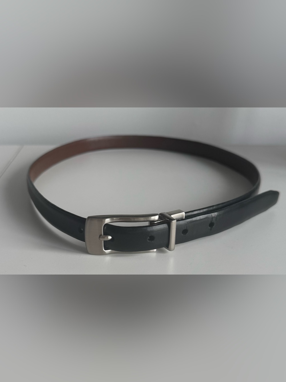 NWOT Reversible Black & Brown Skinny Belt Silver-Tone Buckle